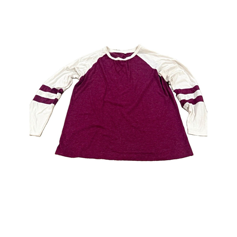 Burgundy & White Colorblock Raglan Long Sleeve Crew Neck T-Shirt L